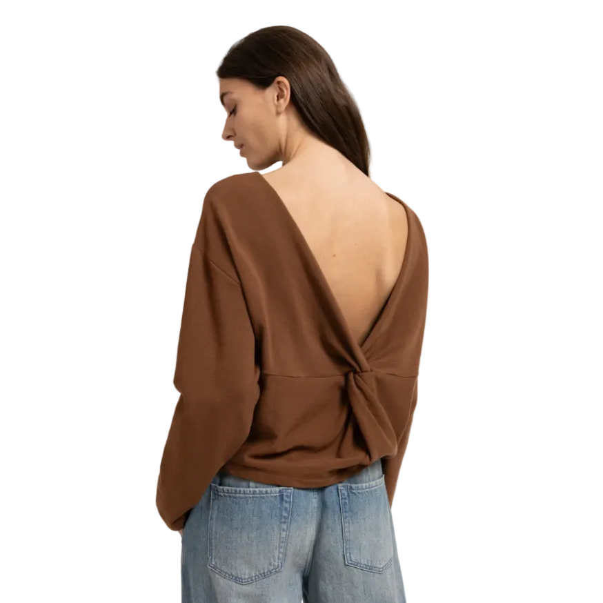 YAYA Womens Top V-Neck Twisted Detail Partridge Brown