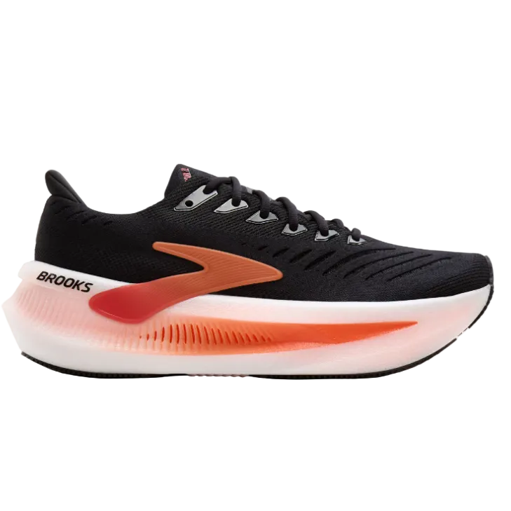 Brooks men's Glycerin Max 2 running trainer in black and tigerlily orange