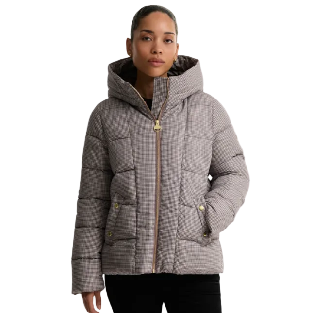 Barbour International Brantley women's bark and mushroom printed puffer jacket
