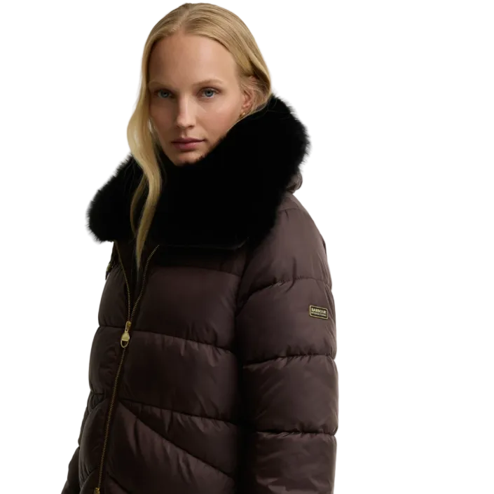 Barbour International Cyrus women's bark and mushroom longline puffer jacket