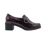 Pitillos women's burgundy heeled loafers with croc-effect detail