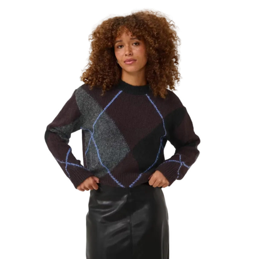 Kaffe Womens Pullover Grith Knit Dark Grey Melange/Fudge