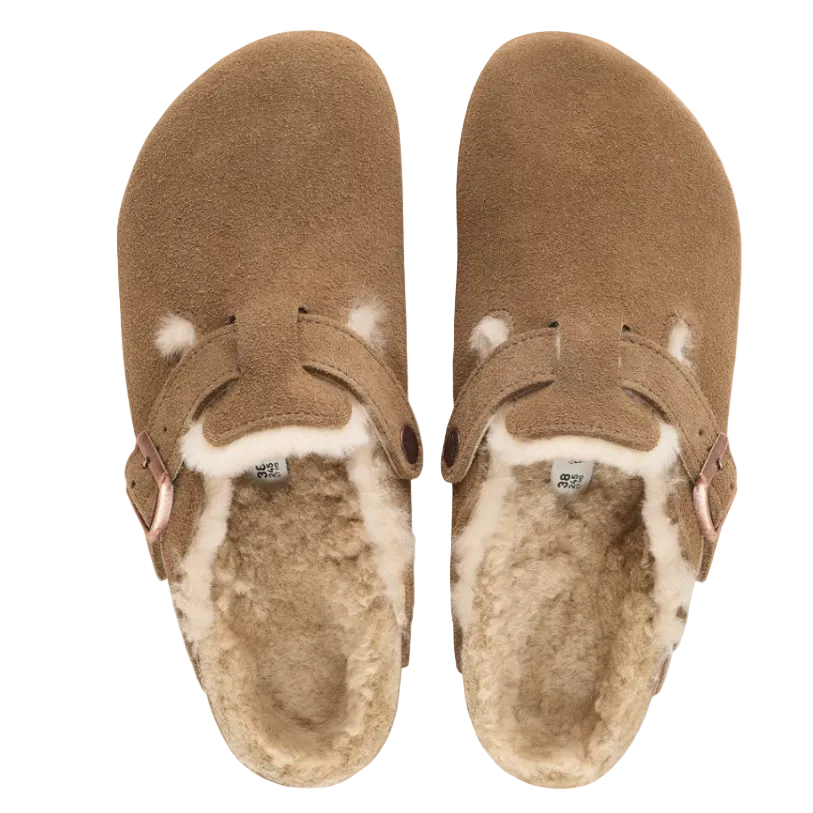 Birkenstock Womens Clog Boston VL Shearling Dark Tea