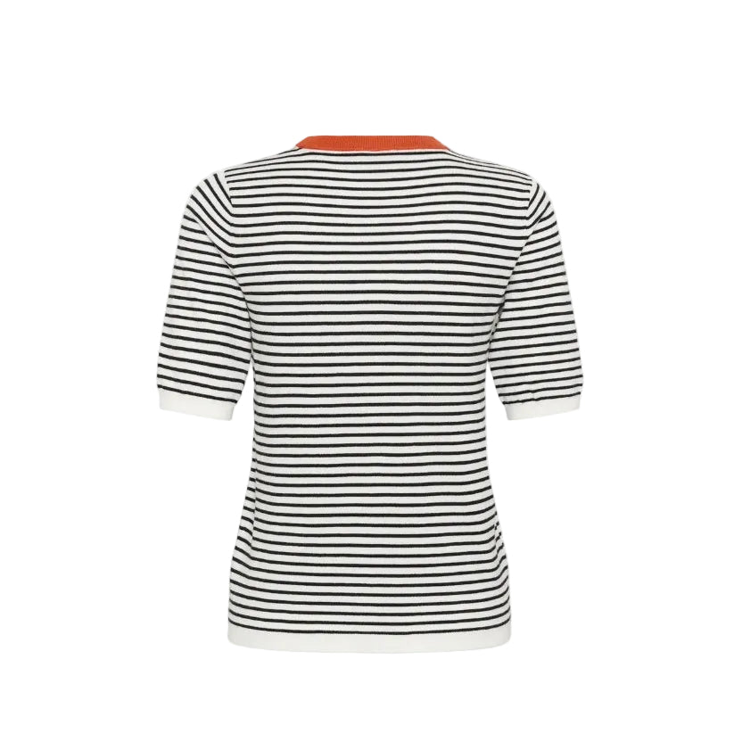 Kaffe Womens KAlizza Narrow Striped Pullover Chalk/Black/Tiger Lily