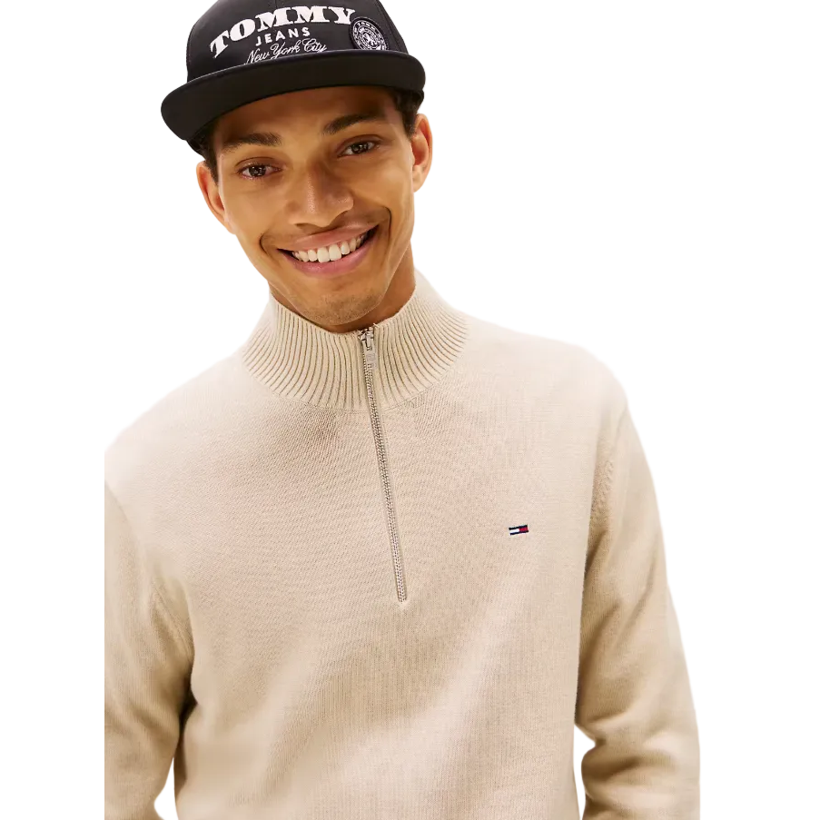 Tommy Jeans Mens 1/4 Zip Sweater Gulf Sand