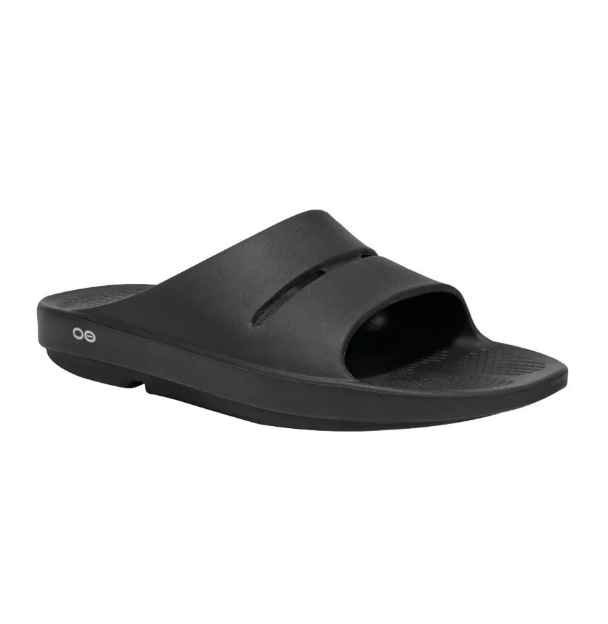 Oofos Ooahh unisex black slip-on slide sandal