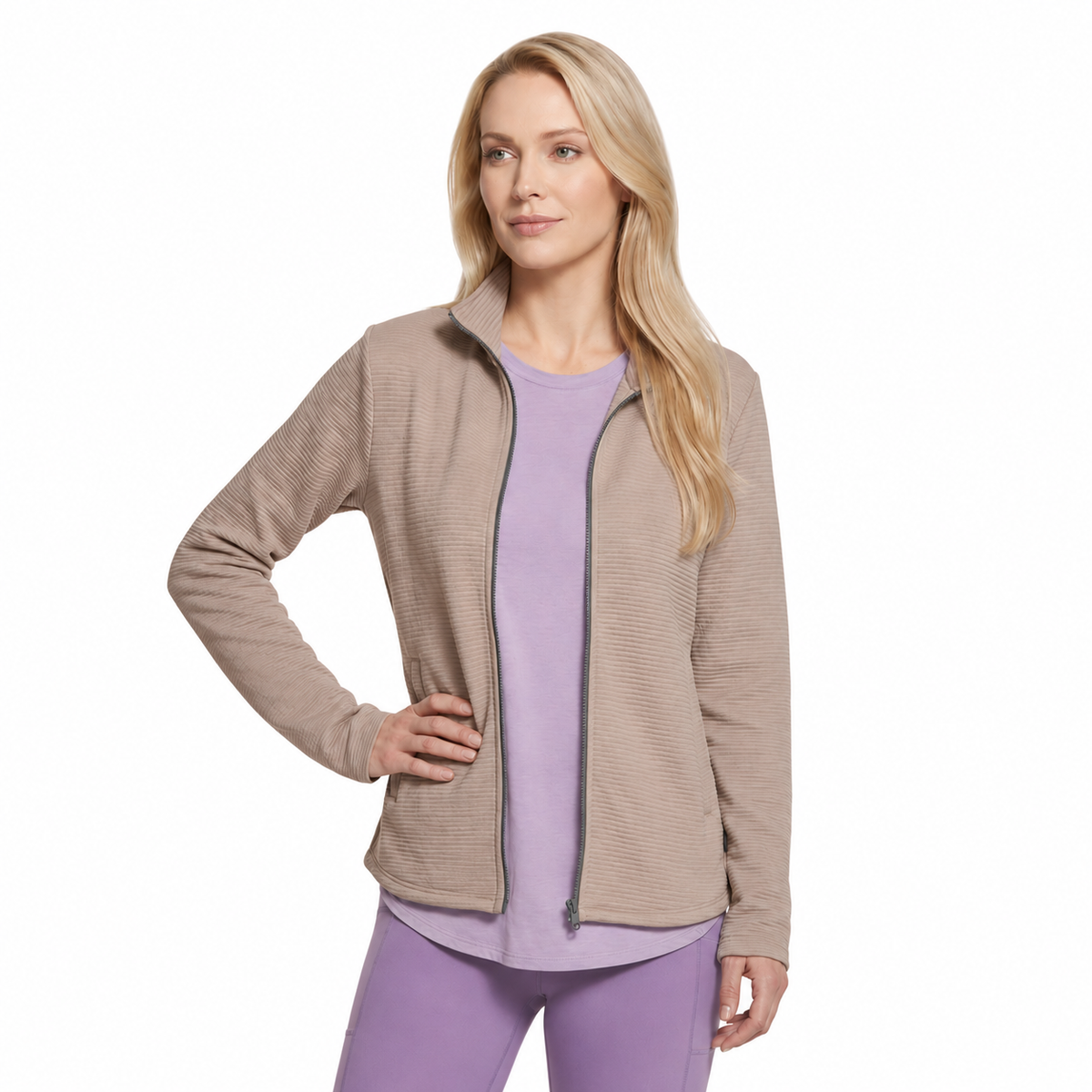 Skechers Go Walk Shine women's taupe full-zip track jacket