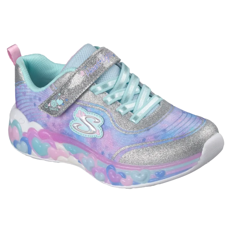 Sketchers Girls Trainers Eternal Heart Lights Silver/Multi