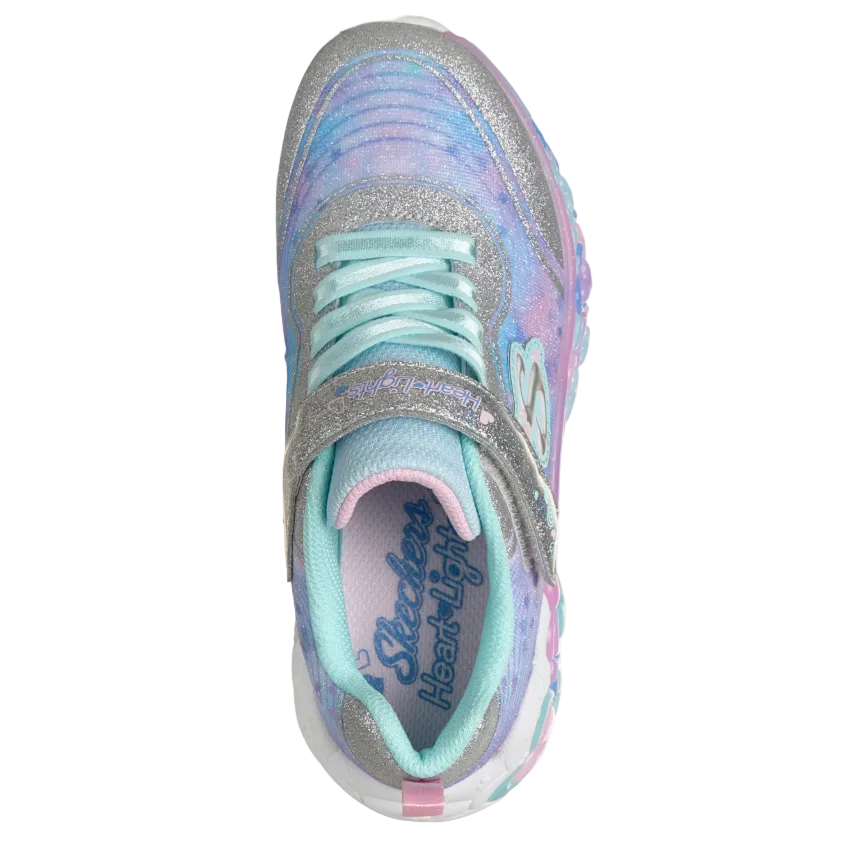 Sketchers Girls Trainers Eternal Heart Lights Silver/Multi