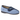 Navy blue ladies slipper with floral embroidery and velcro strap on rubber sole
