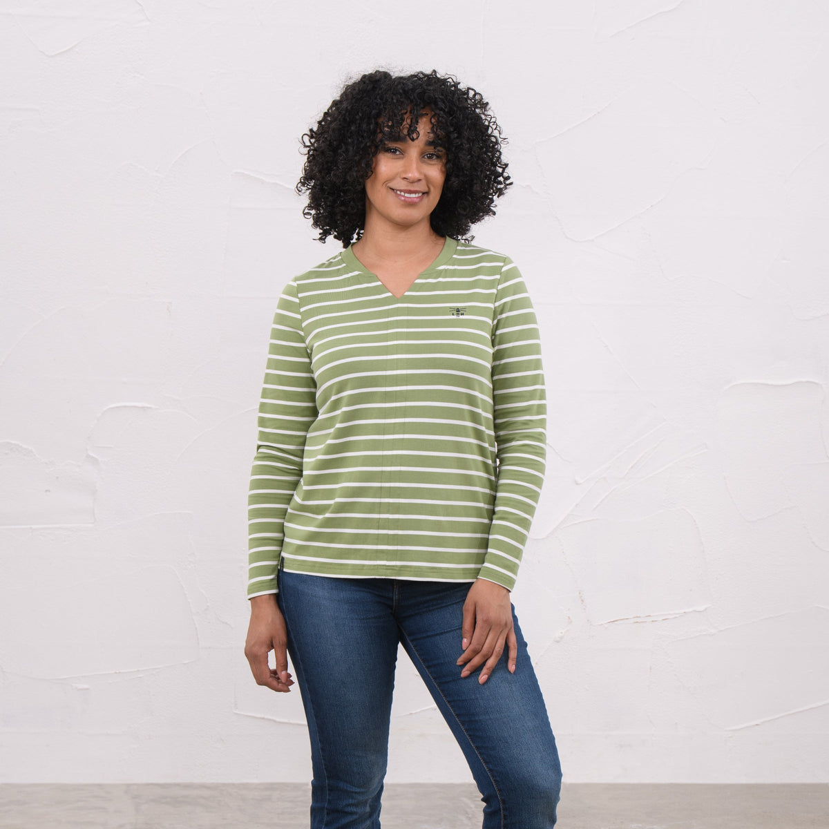 Lighthouse women's Sorcha top in moss green stripe
