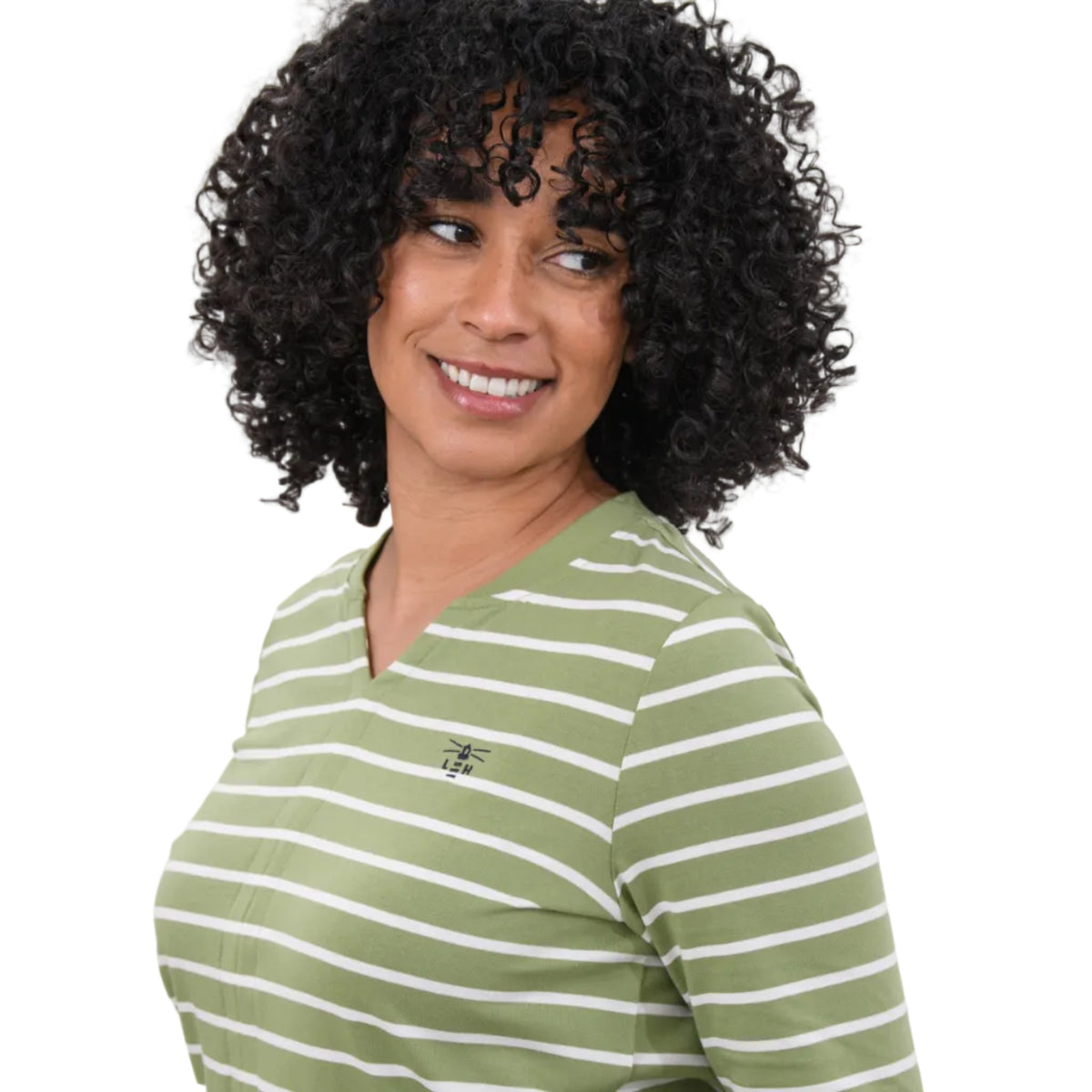 Lighthouse women's Sorcha top in moss green stripe