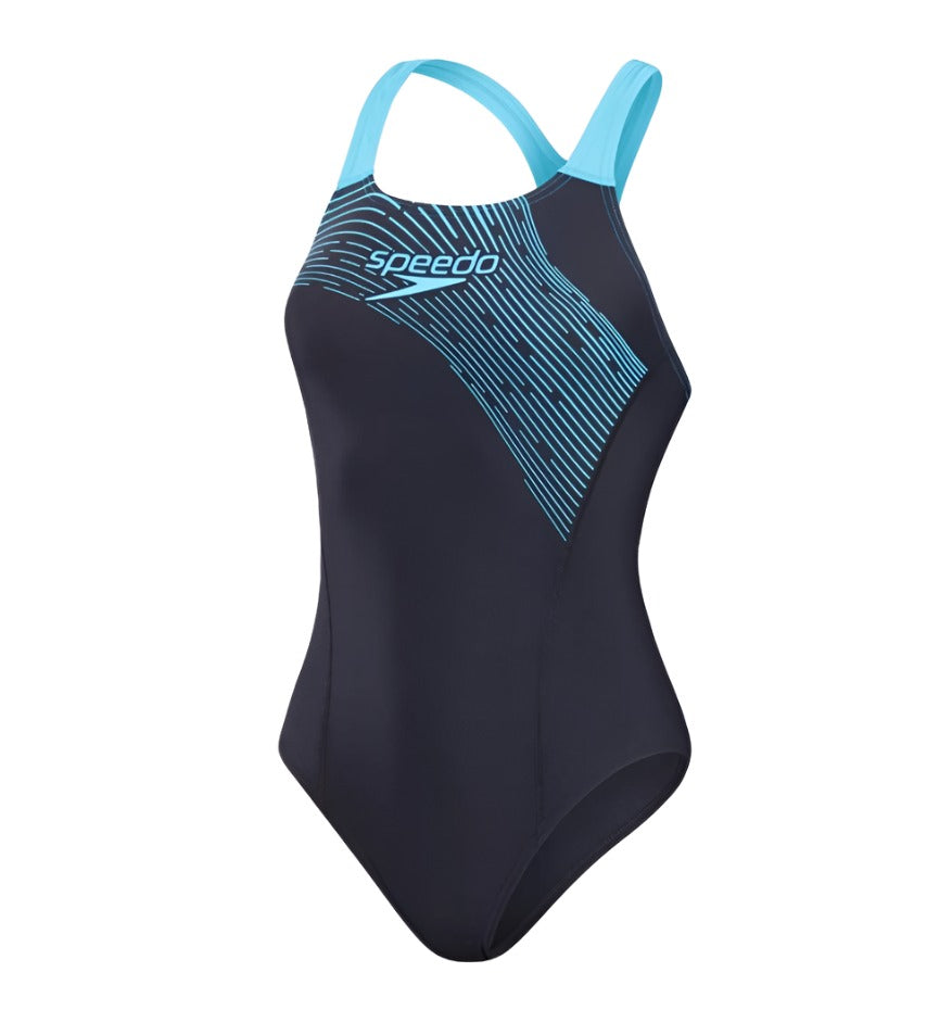 Speedo Womens Medley Logo Swimsuit Navy Blue Donaghys