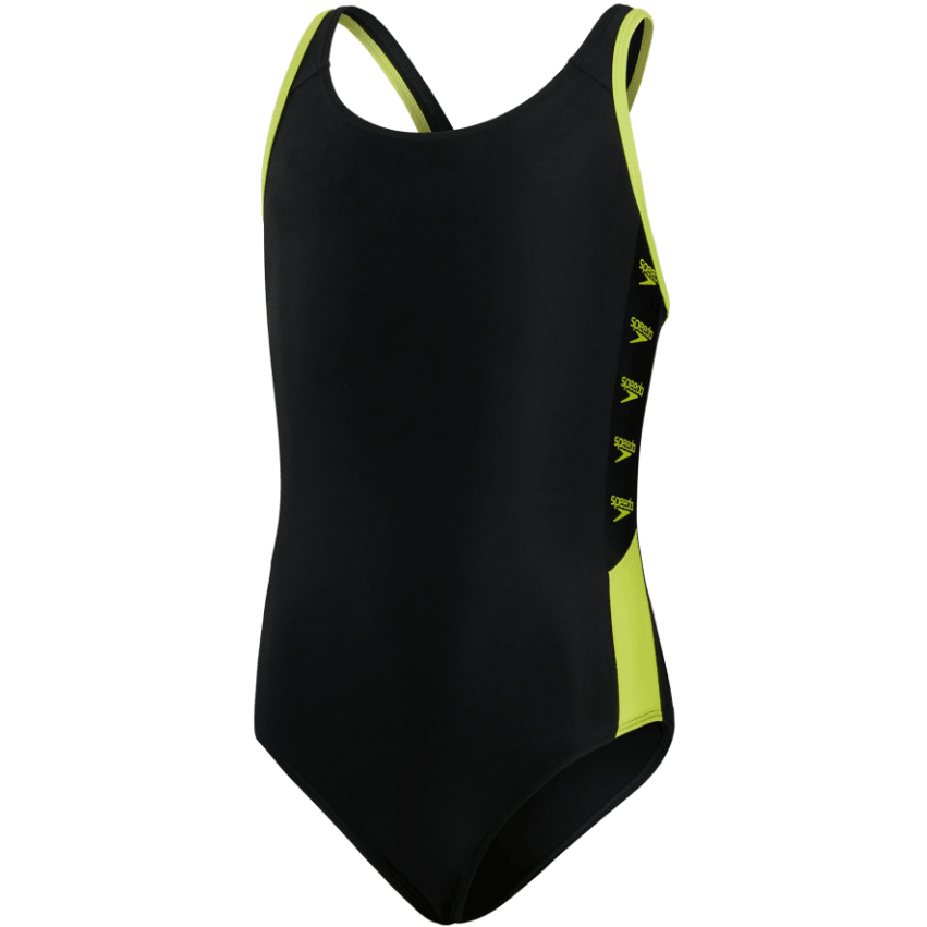 Speedo Girls Boom Logo Splice Muscleback JF Swimsuit Black/Green - Donaghys