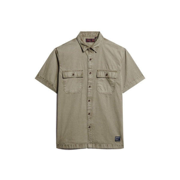 Superdry Mens Military Short Sleeve Shirt Light Khaki Green - Donaghys 