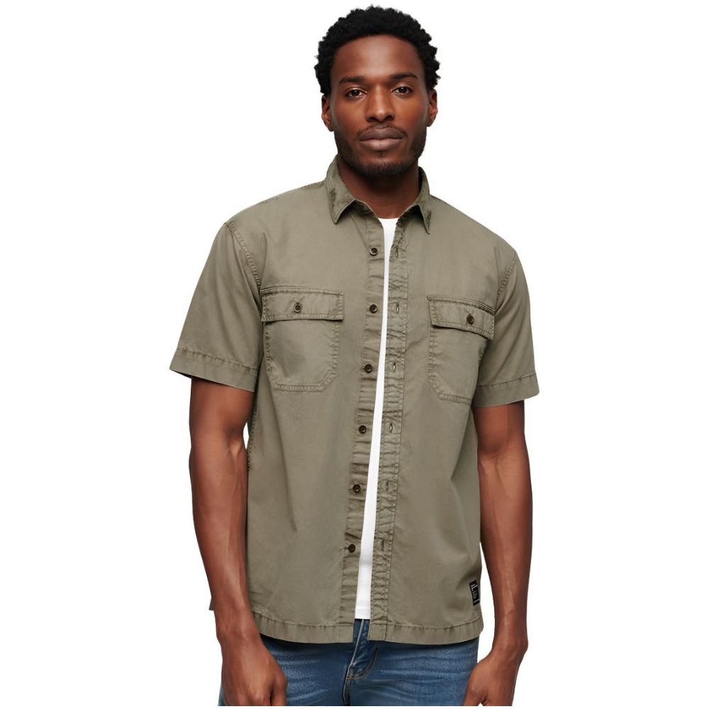 Superdry Mens Military Short Sleeve Shirt Light Khaki Green Donaghys