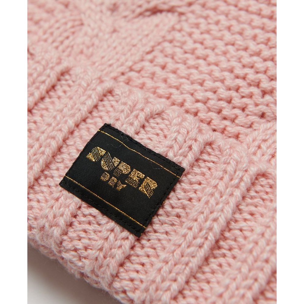 Superdry Womens Cable Knit Beanie Hat Pink Fleck