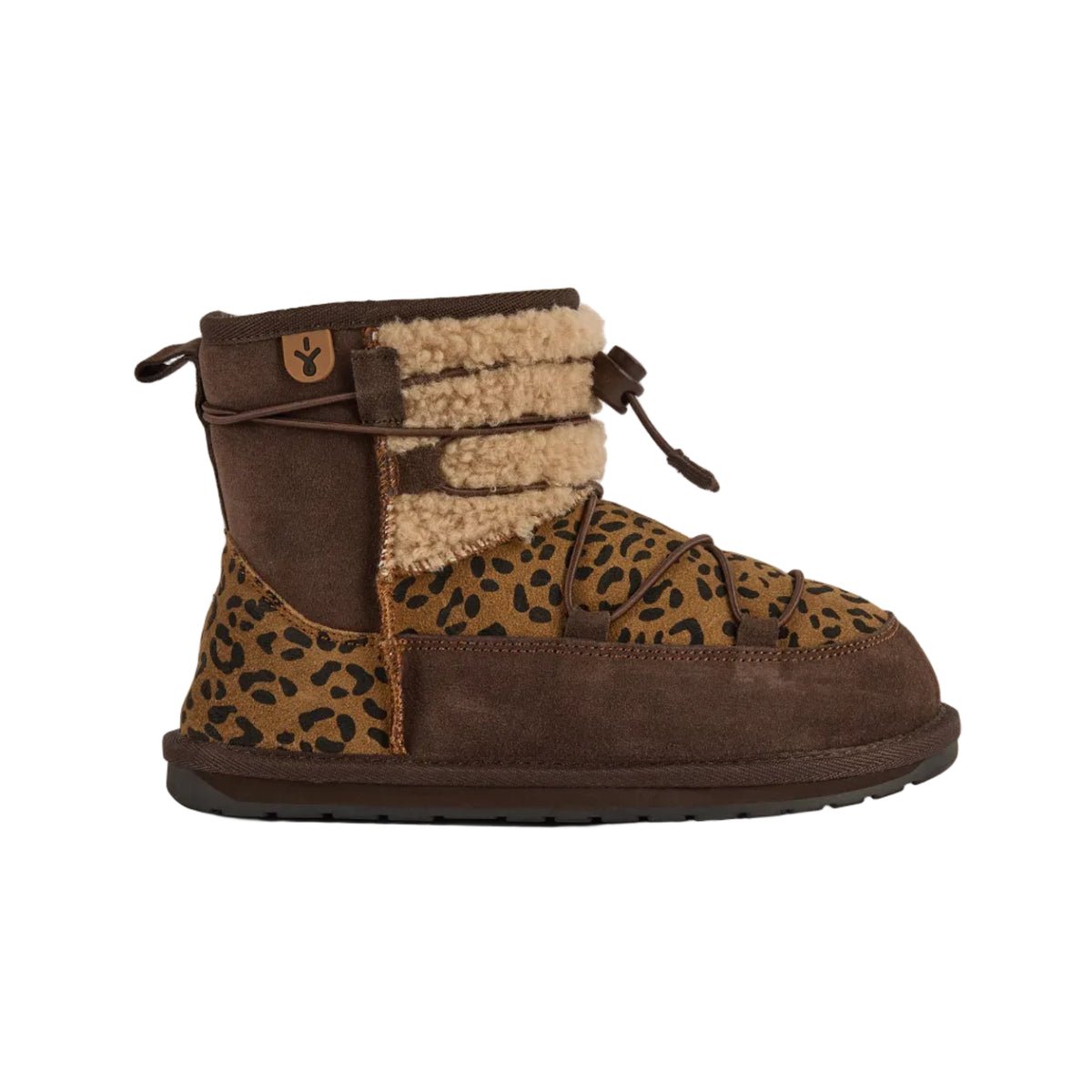 EMU Leela Mini girls' chestnut boots with animal print panel