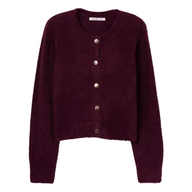 Tiffosi women's Nodos burgundy fluffy knit cropped cardigan with gold-tone buttons