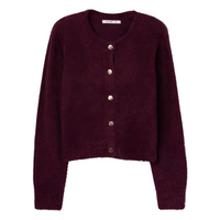 Tiffosi women's Nodos burgundy fluffy knit cropped cardigan with gold-tone buttons