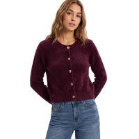 Tiffosi women's Nodos burgundy fluffy knit cropped cardigan with gold-tone buttons