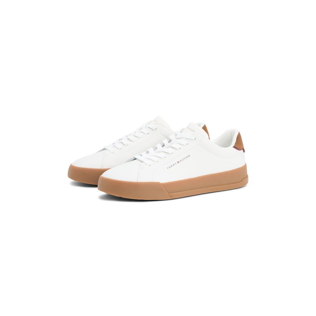 Tommy Hilfiger Mens Trainer Court Leather Detail Essential Ecru/Regatta Red