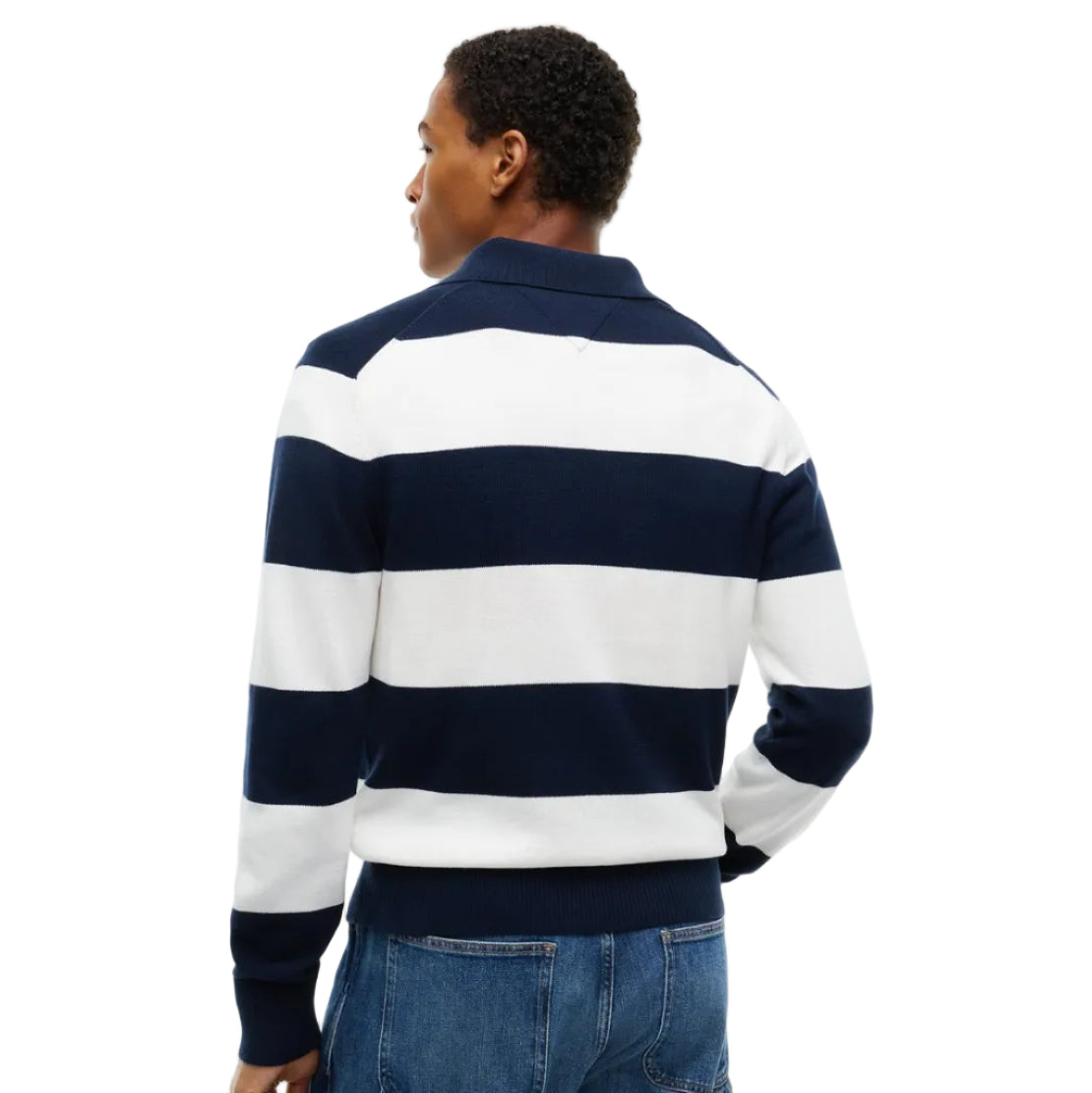 Tommy Jeans men's dark blue striped slim essential polo sweater