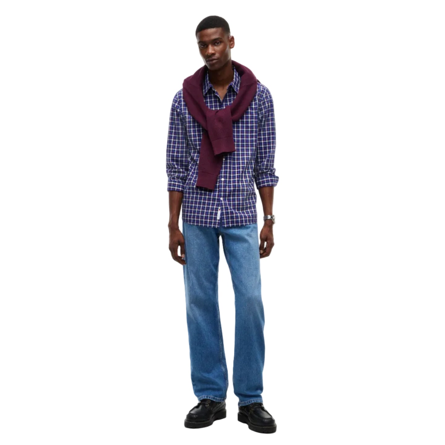 Tommy Jeans Mens Shirt Poplin Pattern Deep Marine Small Check