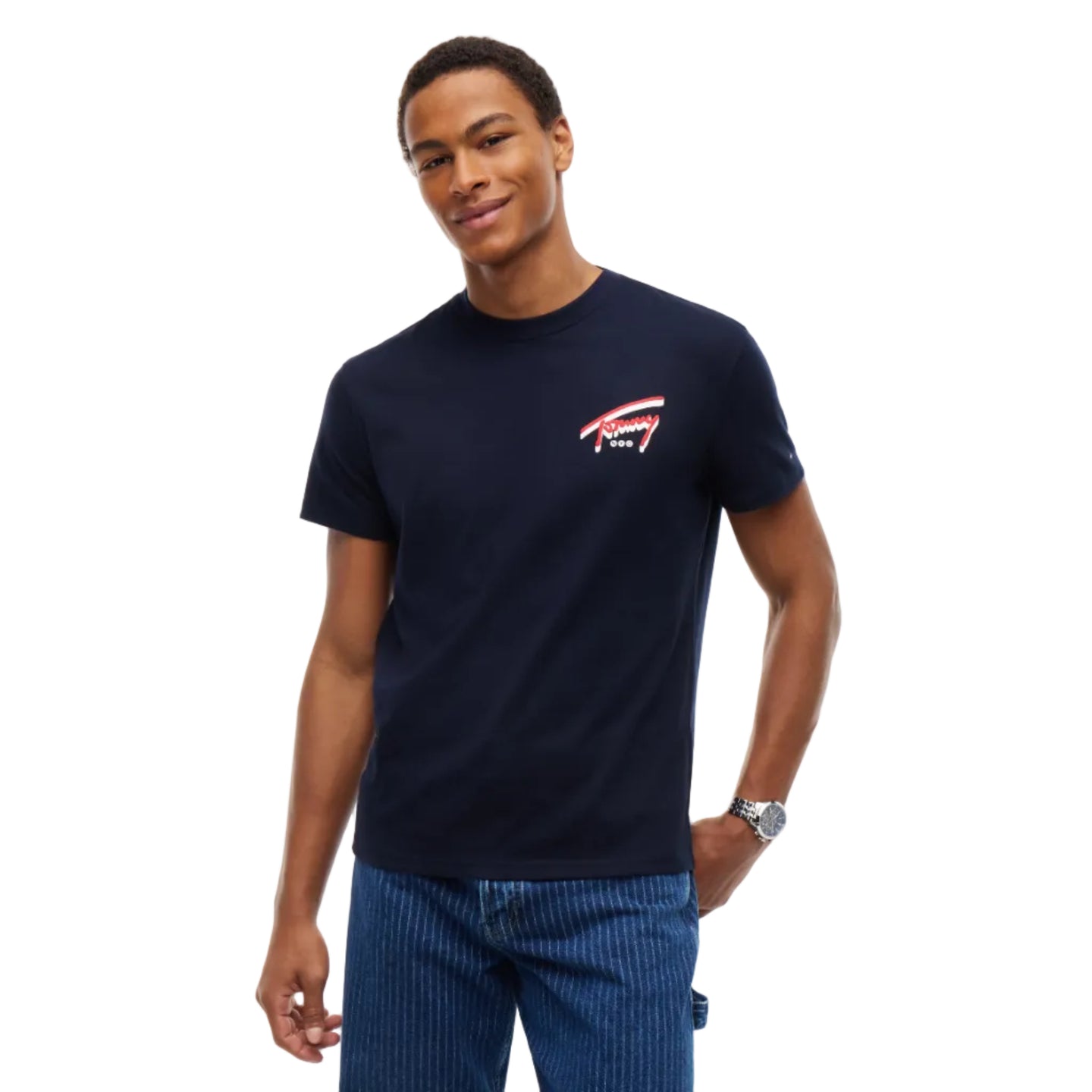 Tommy Jeans Mens T-Shirt Sign Backprint Dark Blue