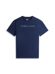 Tommy Jeans Mens T-Shirt Regular Linear Logo Dark Night Navy/Sweet Blue