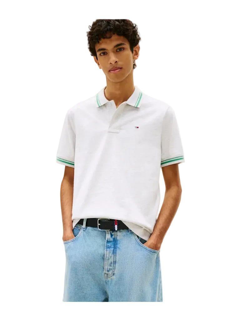 Tommy Jeans Mens Polo Regular Tipped Ice Grey Heather
