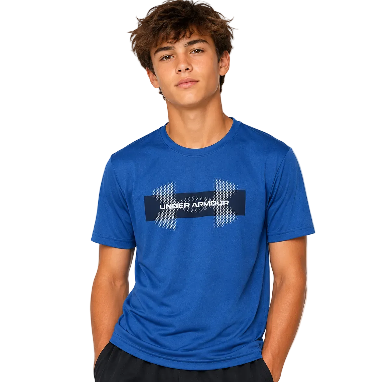Under Armour Boys T-Shirt Tech Graphic New 2 Aegan Blue/Blackout Navy/White