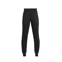 Black athletic jogger sweatpants with elastic waistband and cuffed ankles on white background