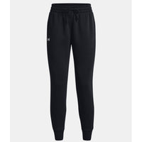Black jogger sweatpants with elastic waistband, drawstring, and small logo on left thigh