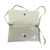 Bioeco women's gold leather and patent clutch bag with detachable strap