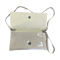 Bioeco women's gold leather and patent clutch bag with detachable strap