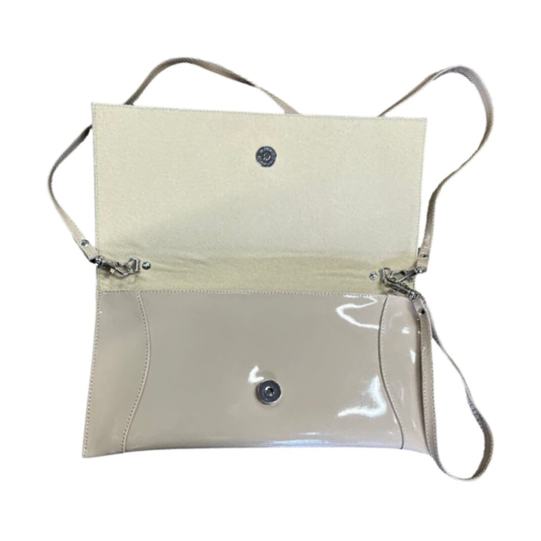 Bioeco women's gold leather and patent clutch bag with detachable strap