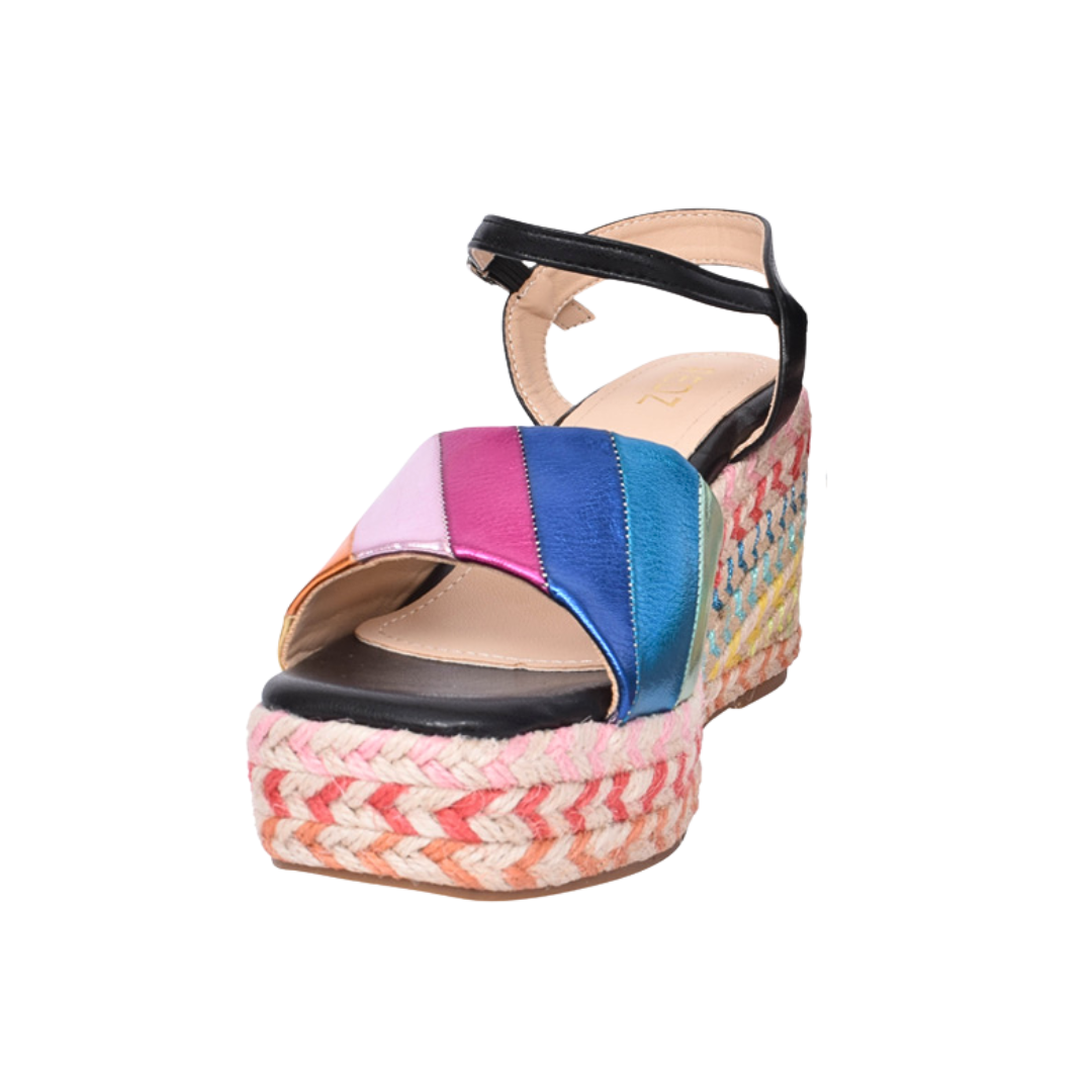 Redz women's black and yellow synthetic leather sandal with buckle