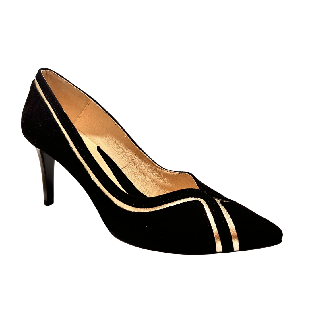 Emis women's black and gold leather slip-on shoe