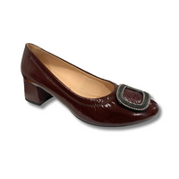 Bioeco women's burgundy patent shoe with buckle