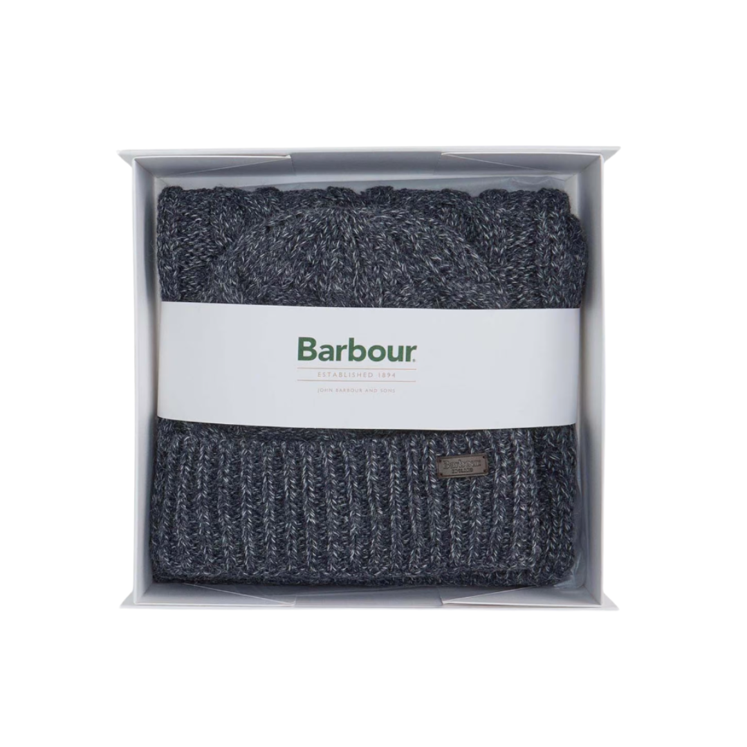 Barbour Mens Beanie/Scarf Jesmond Gift Set Navy