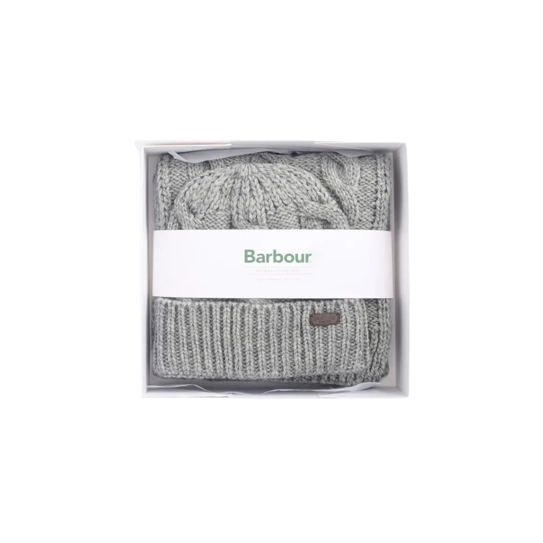 Barbour Mens Beanie/Scarf Jesmond Gift Set Mid Grey