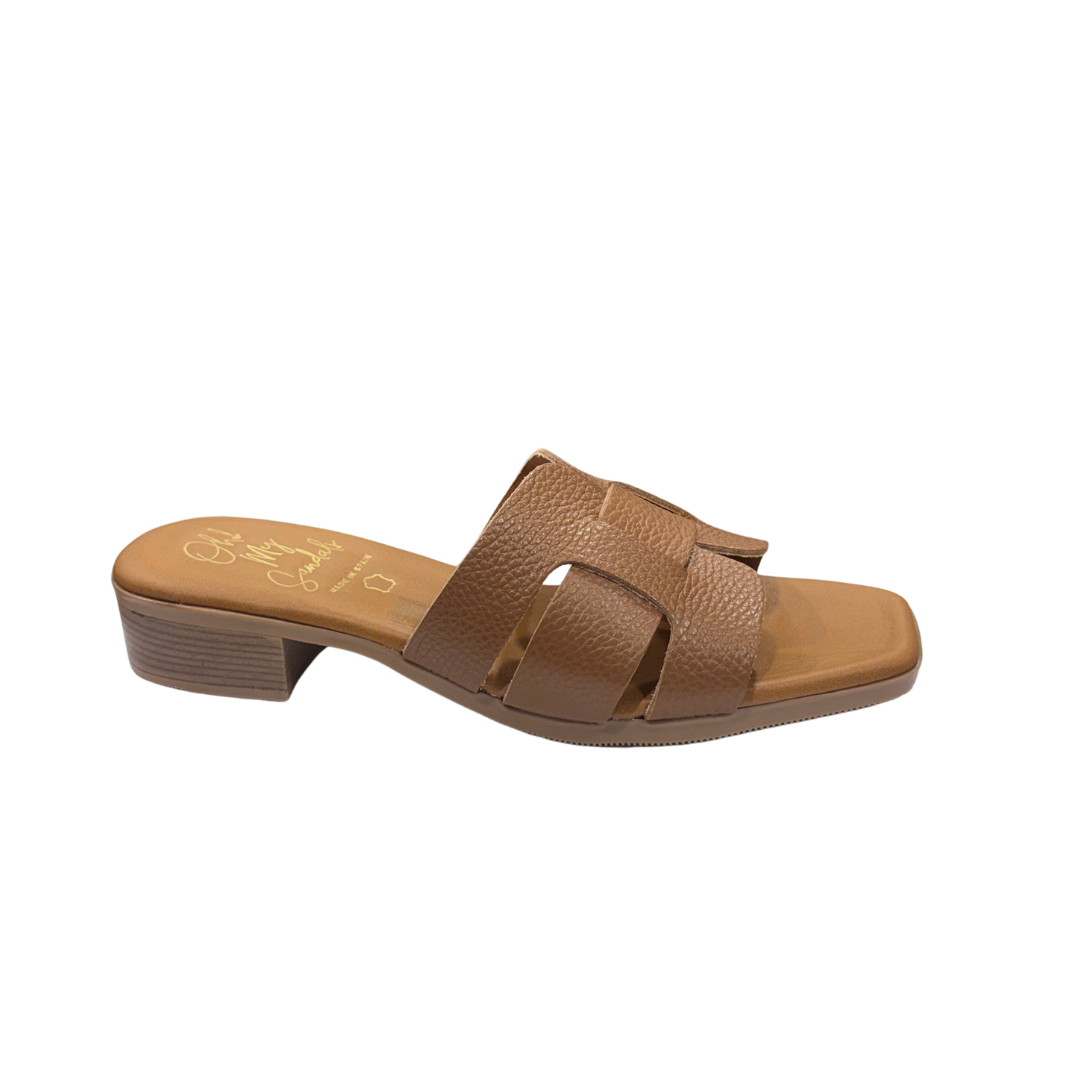 Oh My Sandals women's brown leather slip-on sandal