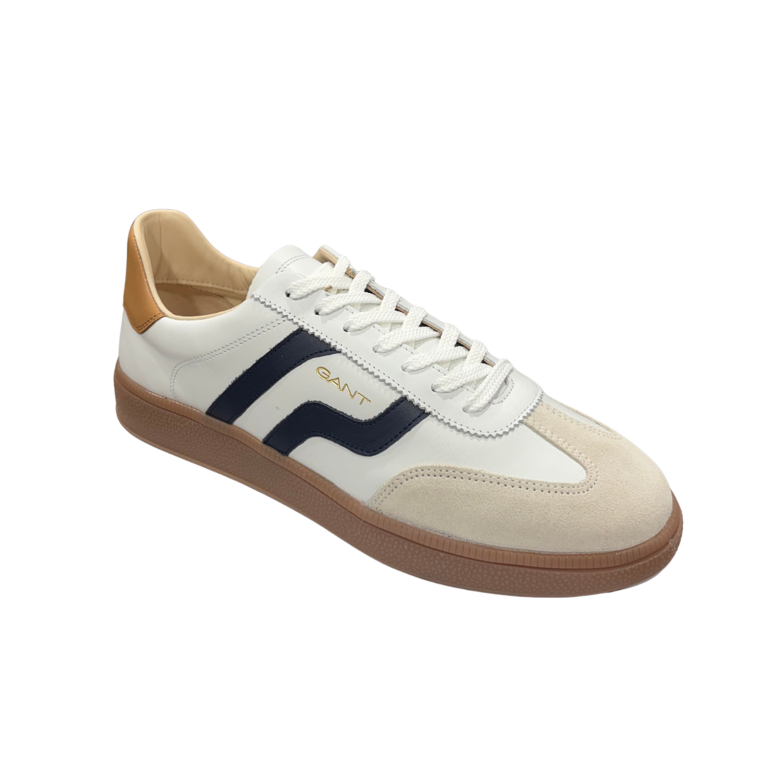 Gant men's white and marine leather lace-up trainer