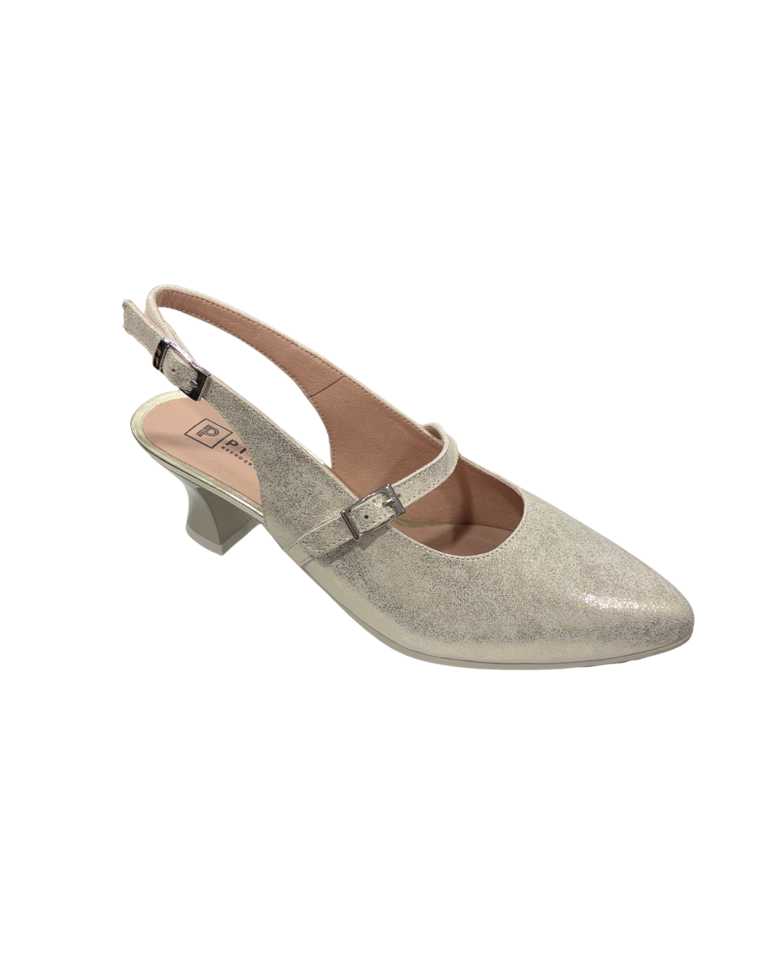 Pitillos women's gold leather shoe with buckle