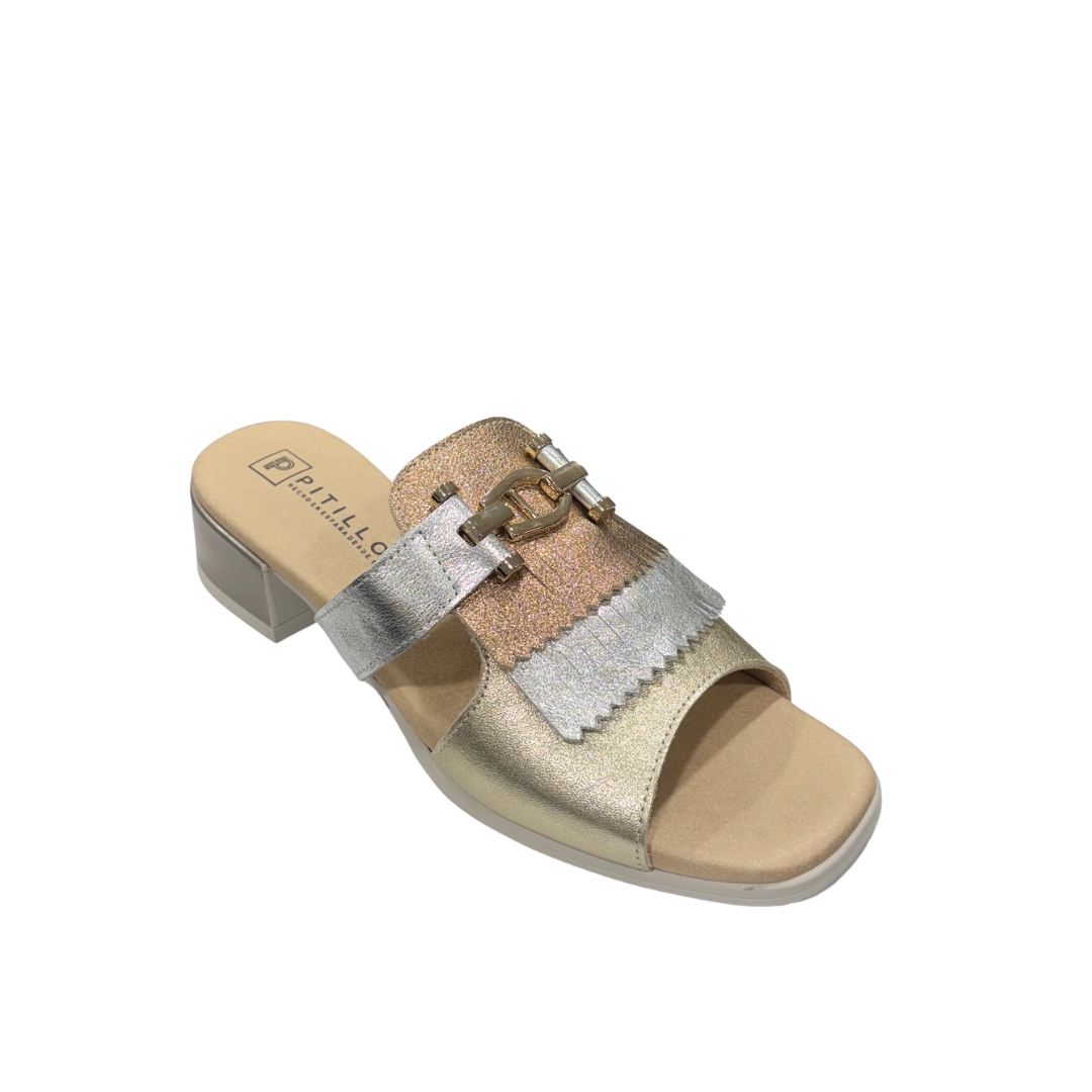 Pitillos women's silver leather slip-on sandal