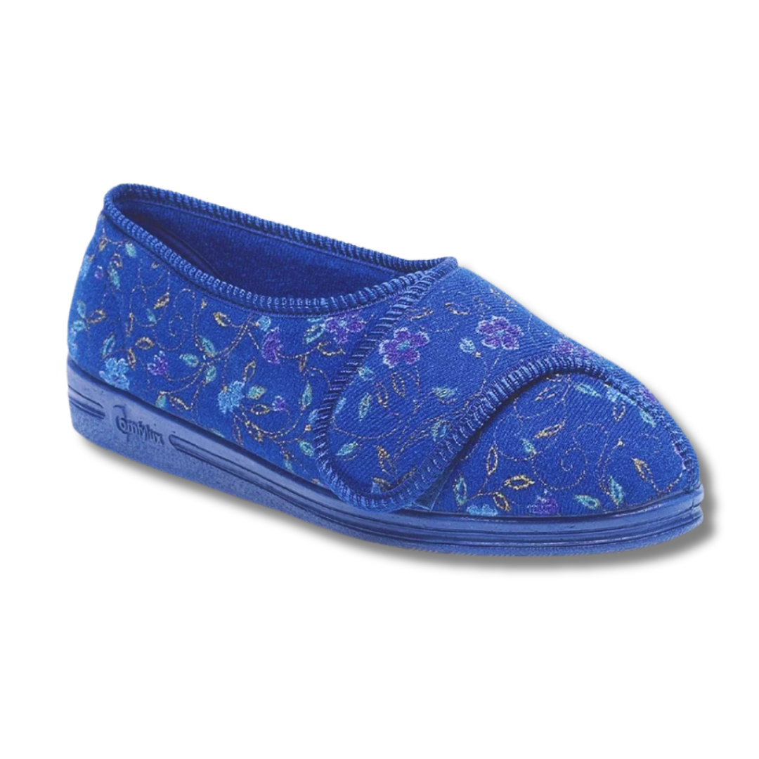 ComfyLux Womens Slippers Davina Navy Blue Floral