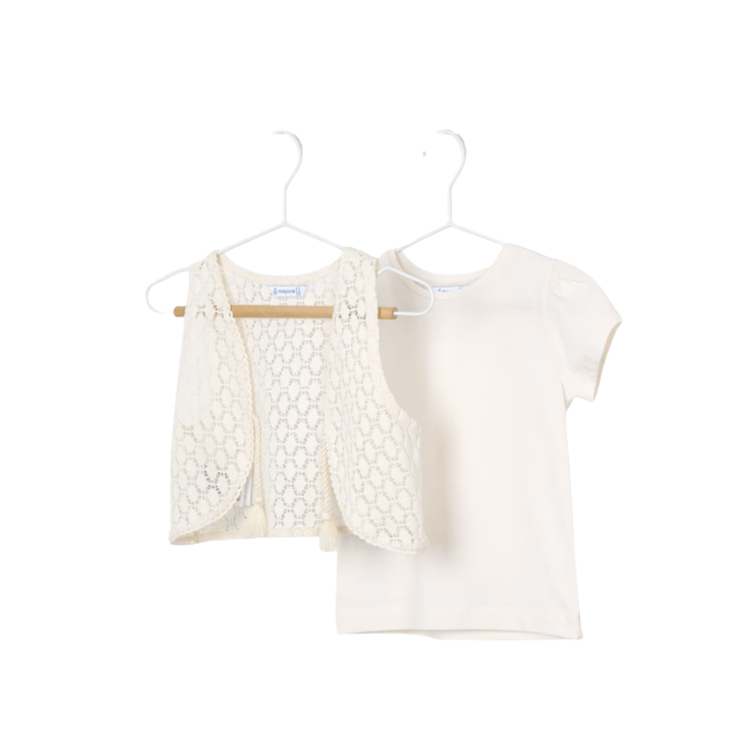 Mayoral girls' two-piece t-shirt and vest set