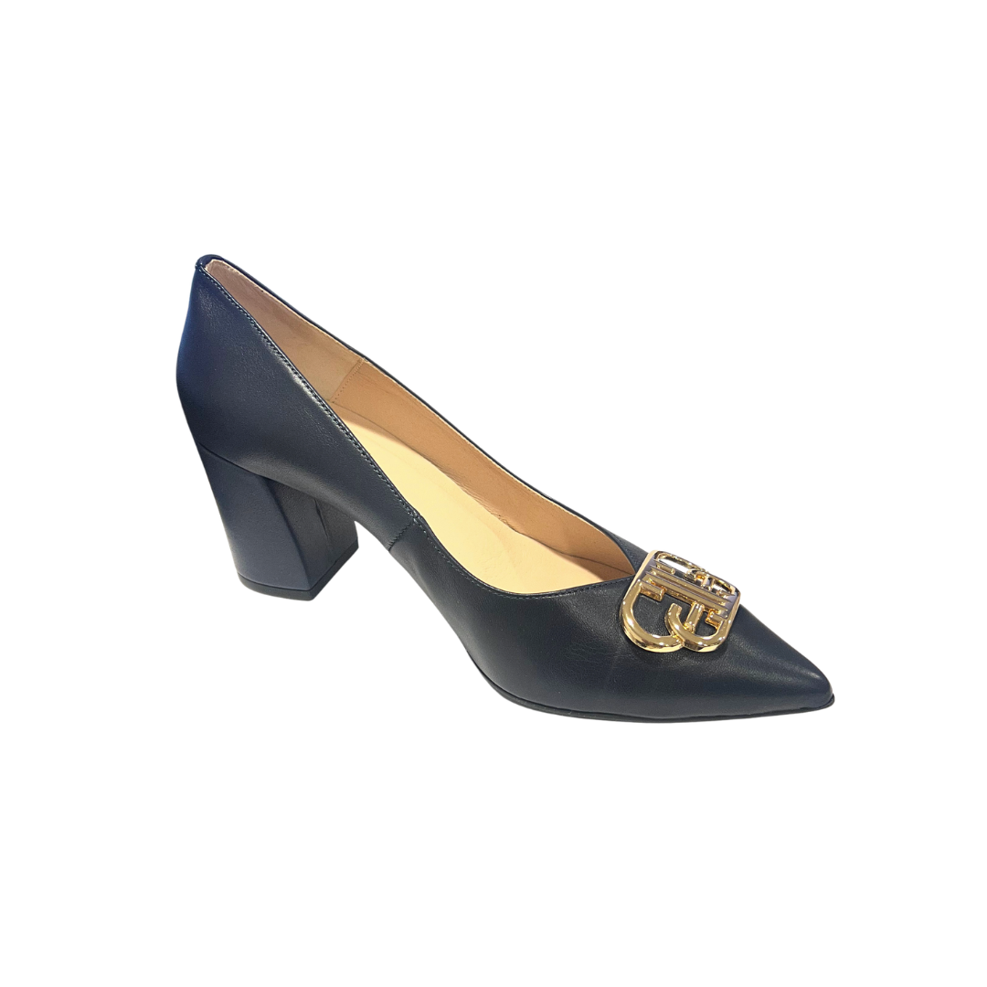 Emis women's navy heeled court shoe