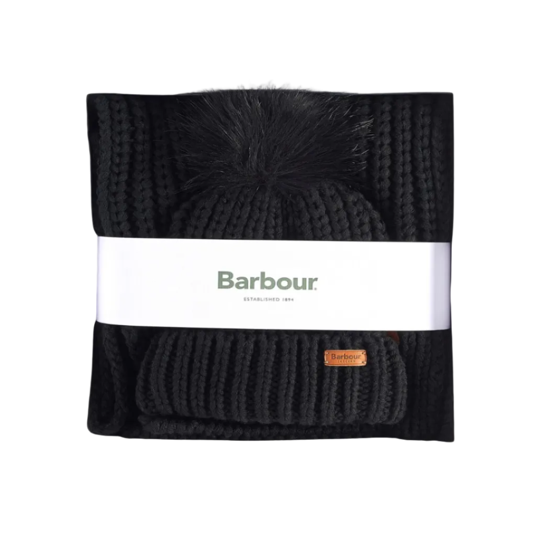 Barbour Womens Beanie/Scarf Saltburn Gift Set Black